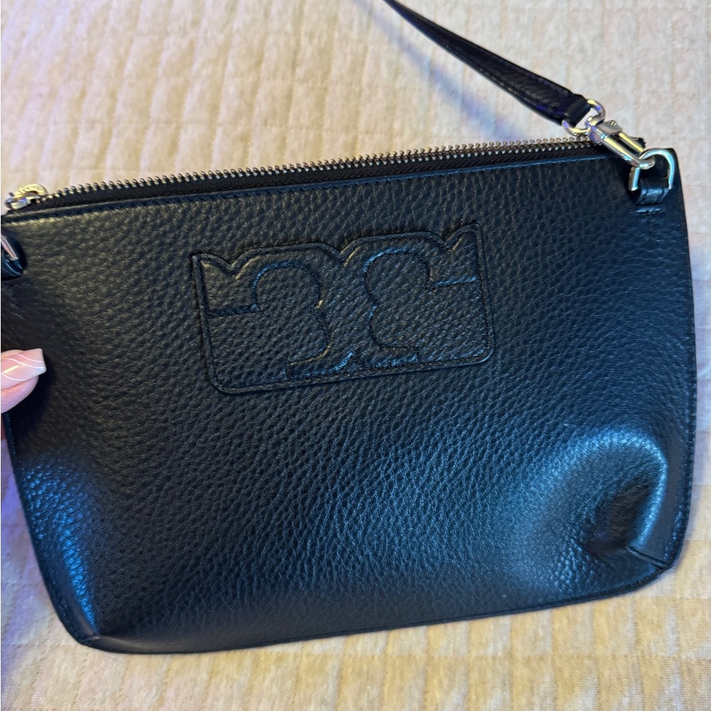 Tory Burch Black Pebbled Leather Wristlet Clutch/Crossbody Purse